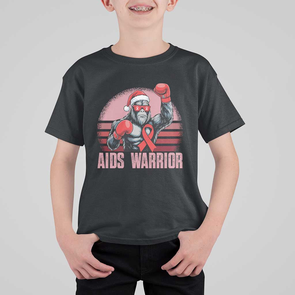 Christmas Santa Bigfoot HIV Awareness T Shirt For Kid Retro Vintage Style Gift - Wonder Print Shop