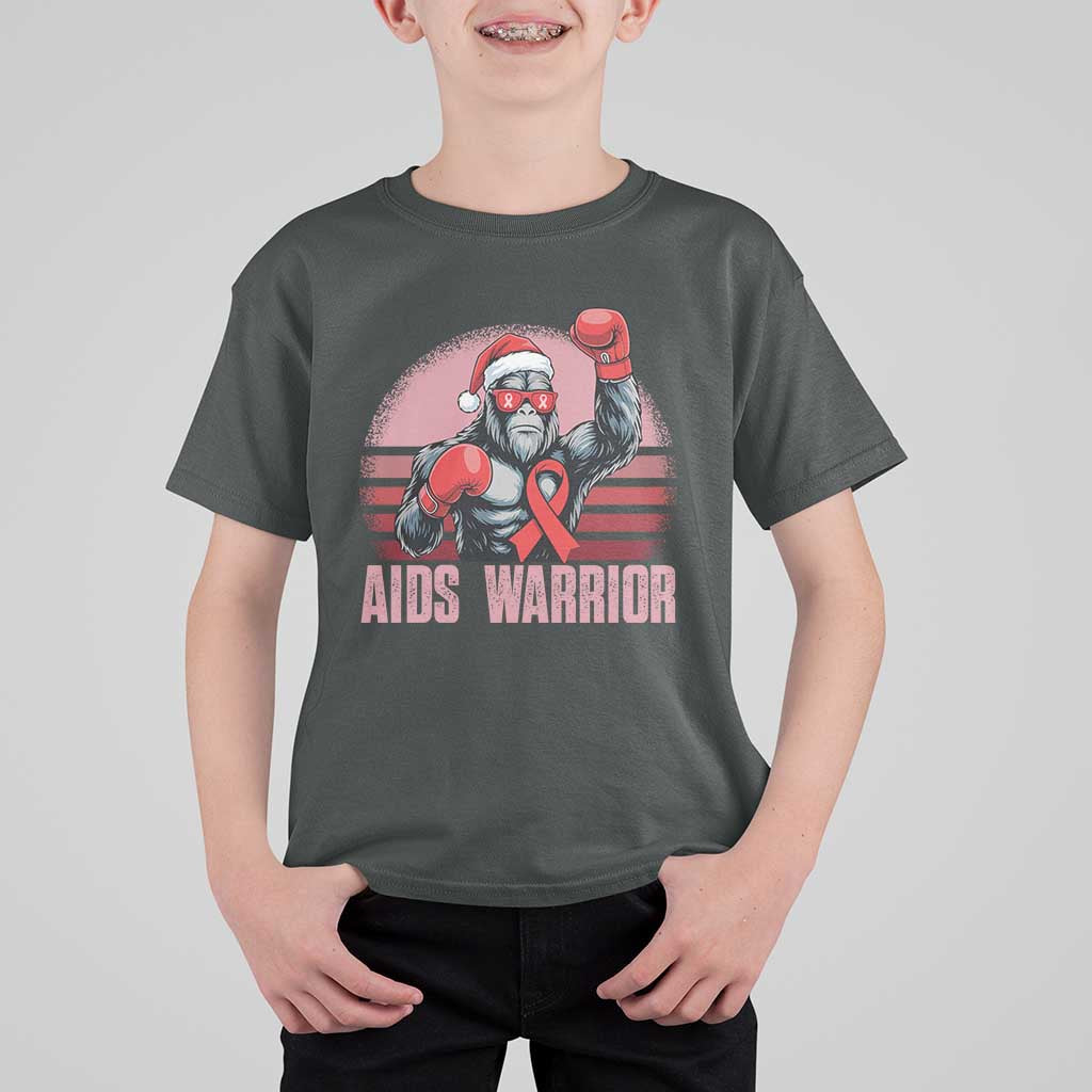 Christmas Santa Bigfoot HIV Awareness T Shirt For Kid Retro Vintage Style Gift - Wonder Print Shop
