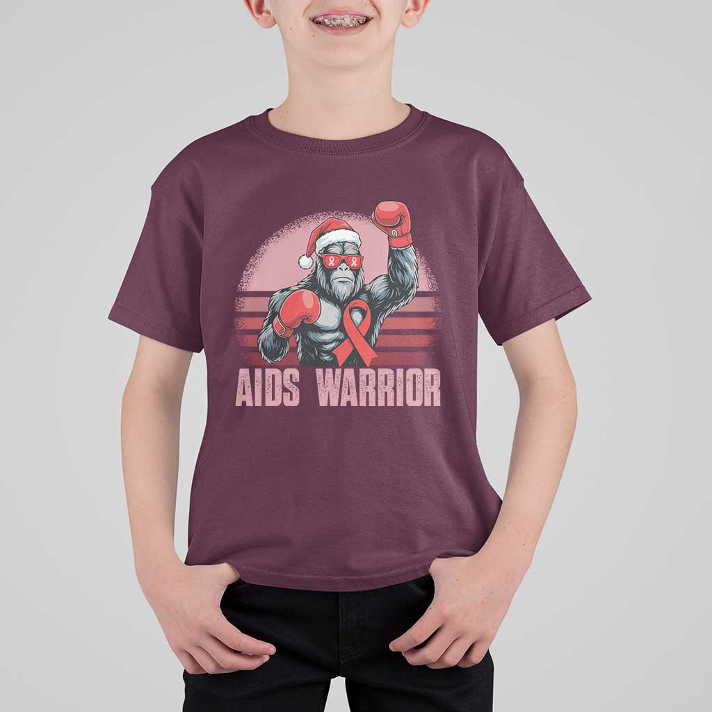 Christmas Santa Bigfoot HIV Awareness T Shirt For Kid Retro Vintage Style Gift - Wonder Print Shop