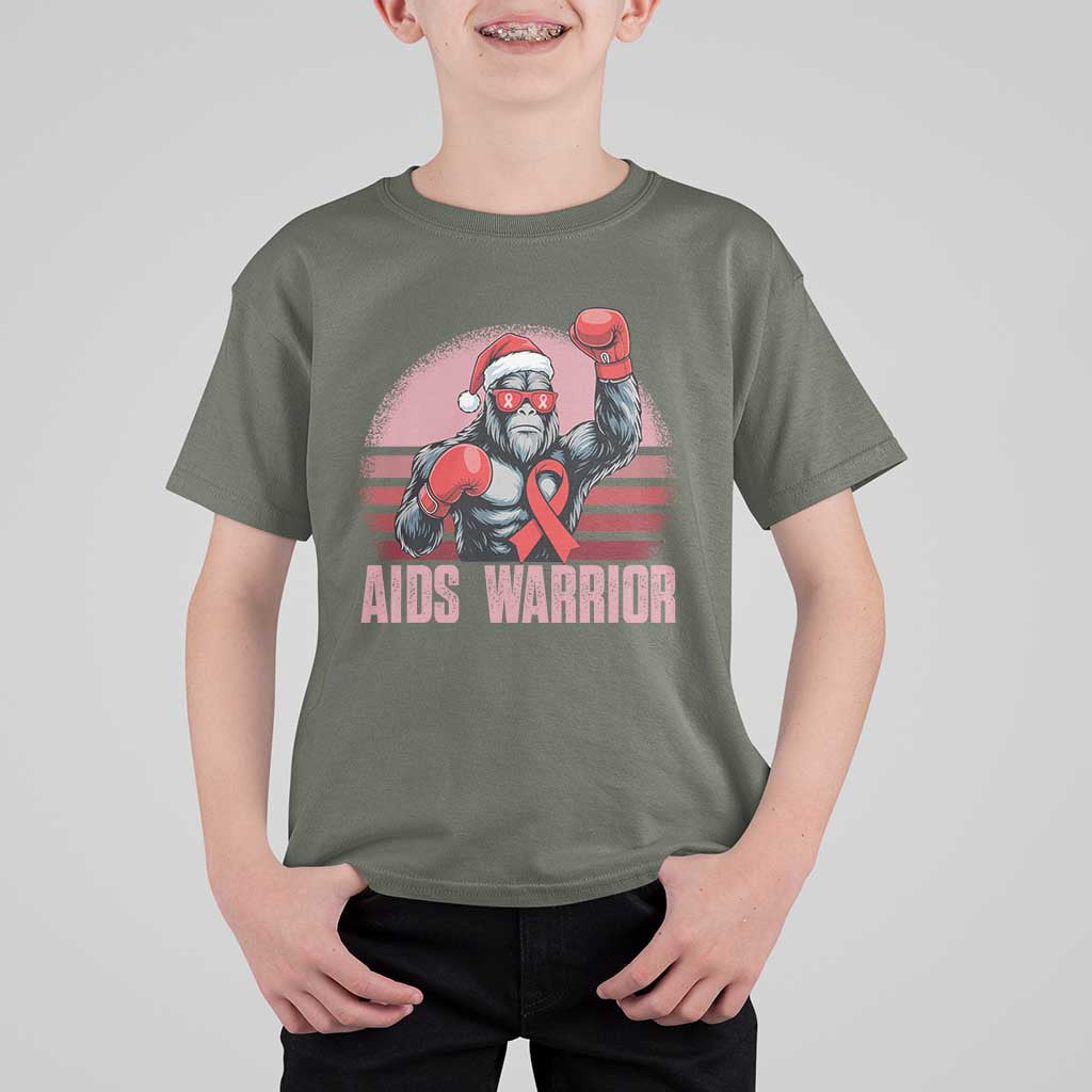 Christmas Santa Bigfoot HIV Awareness T Shirt For Kid Retro Vintage Style Gift - Wonder Print Shop