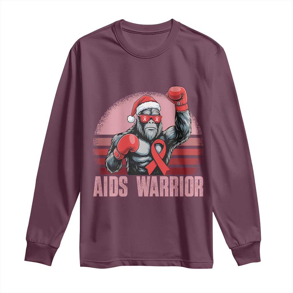 Christmas Santa Bigfoot HIV Awareness Long Sleeve Shirt Retro Vintage Style Gift - Wonder Print Shop