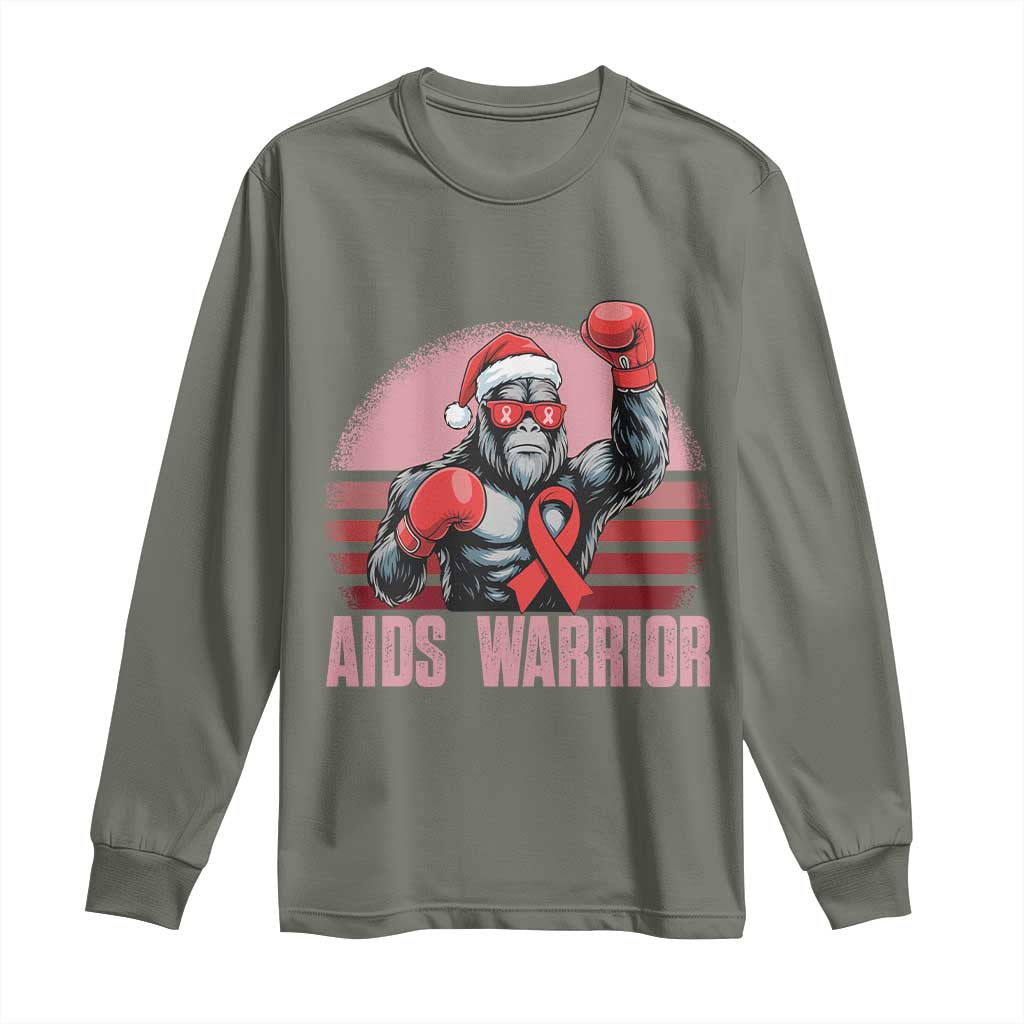 Christmas Santa Bigfoot HIV Awareness Long Sleeve Shirt Retro Vintage Style Gift - Wonder Print Shop