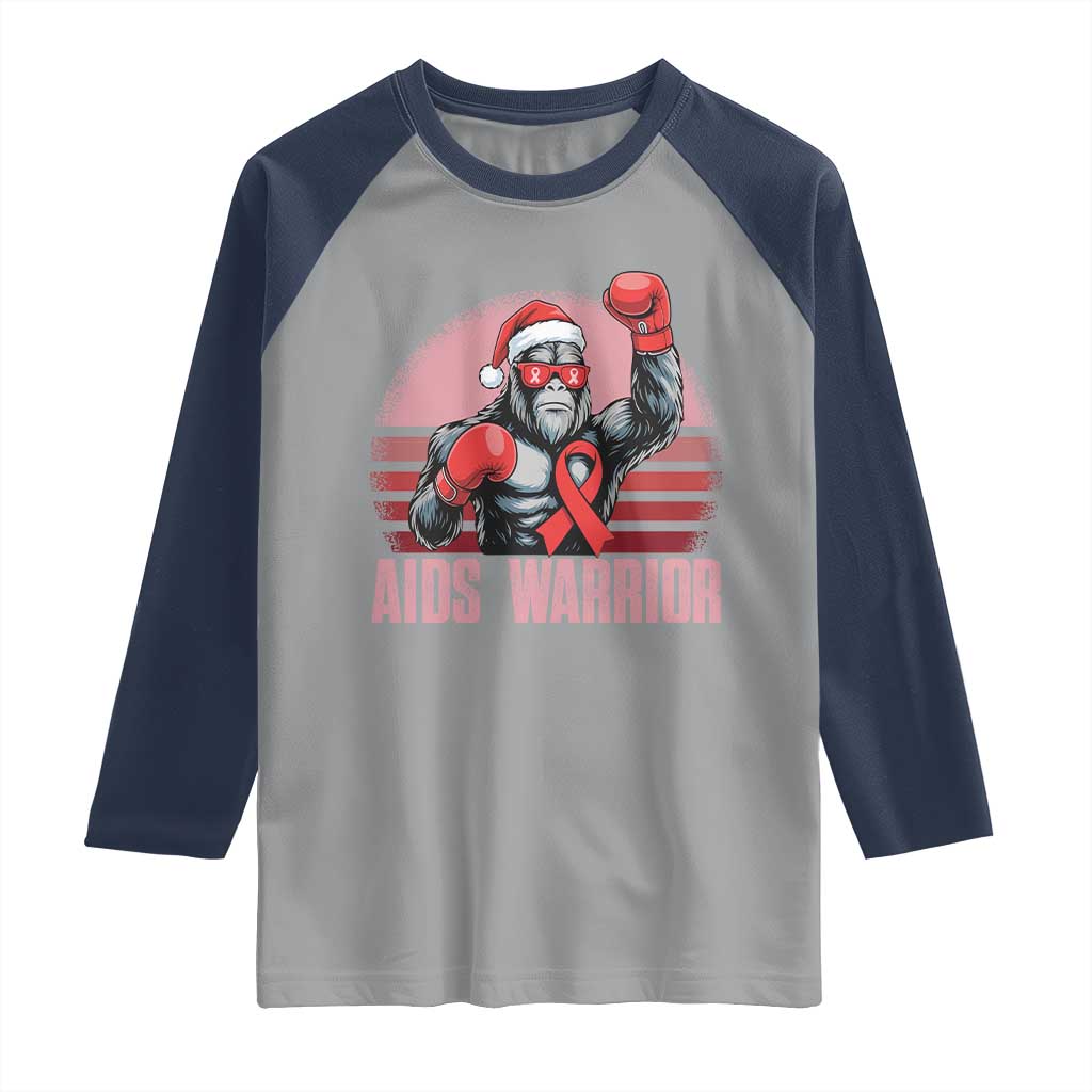 Christmas Santa Bigfoot HIV Awareness Raglan Shirt Retro Vintage Style Gift - Wonder Print Shop