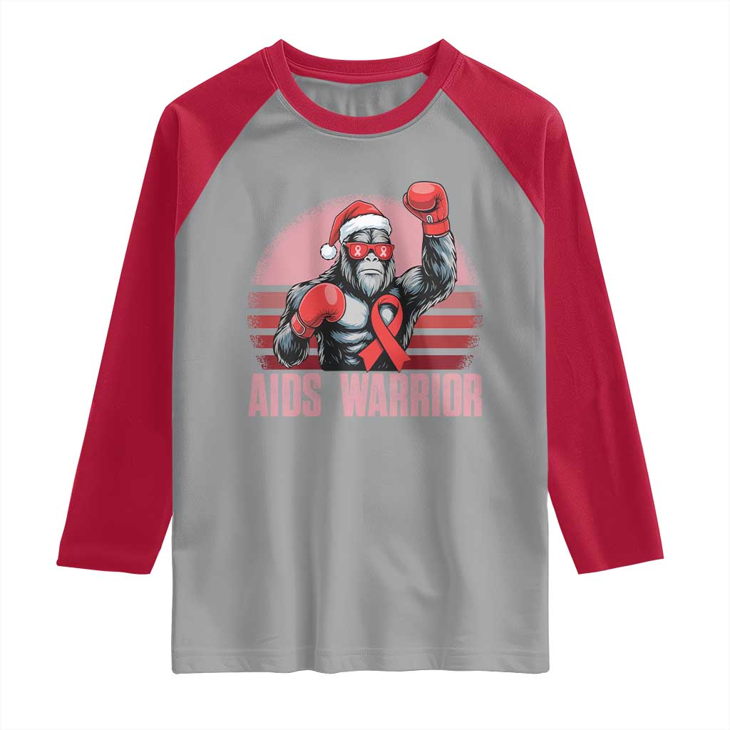 Christmas Santa Bigfoot HIV Awareness Raglan Shirt Retro Vintage Style Gift - Wonder Print Shop