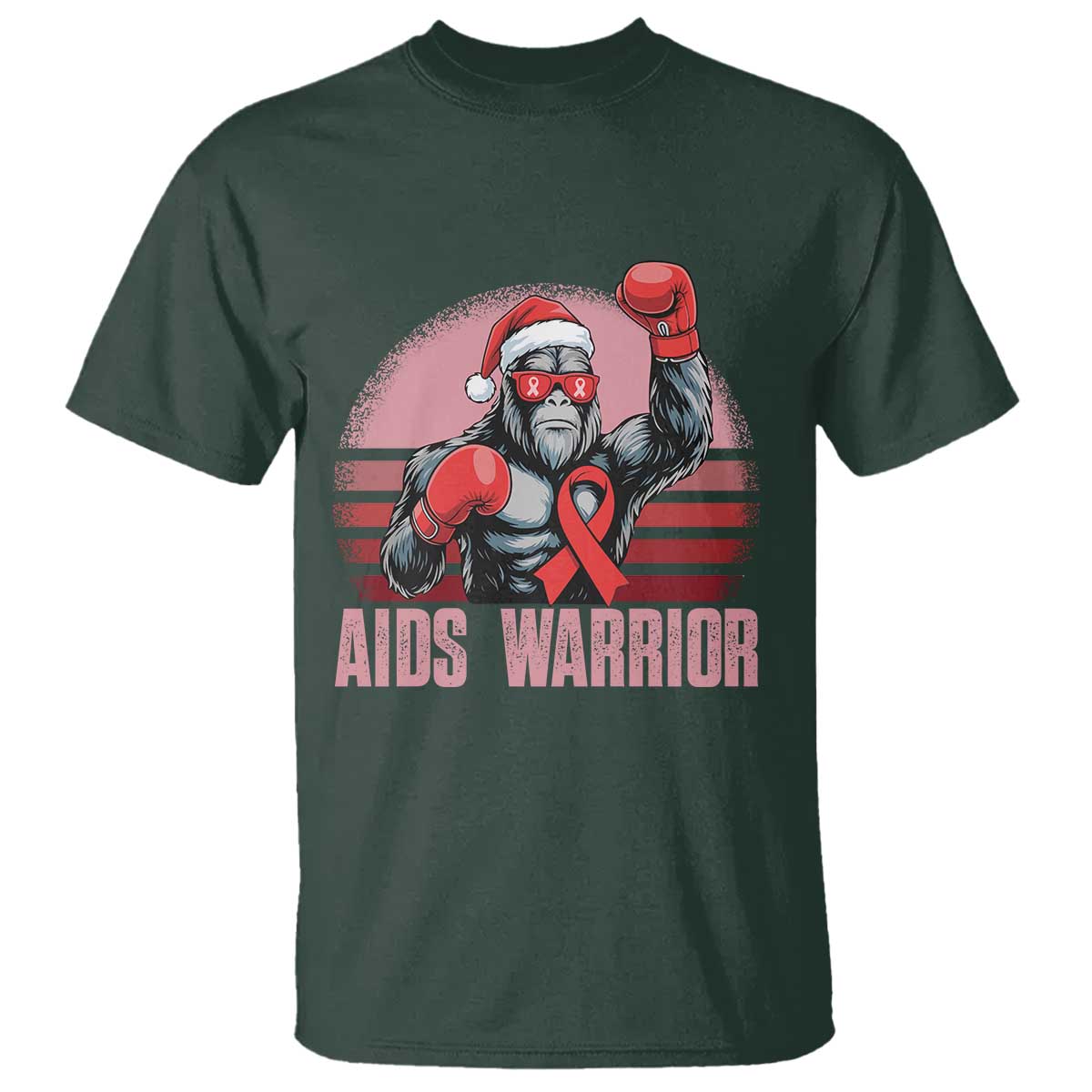Christmas Santa Bigfoot HIV Awareness T Shirt Retro Vintage Style Gift - Wonder Print Shop