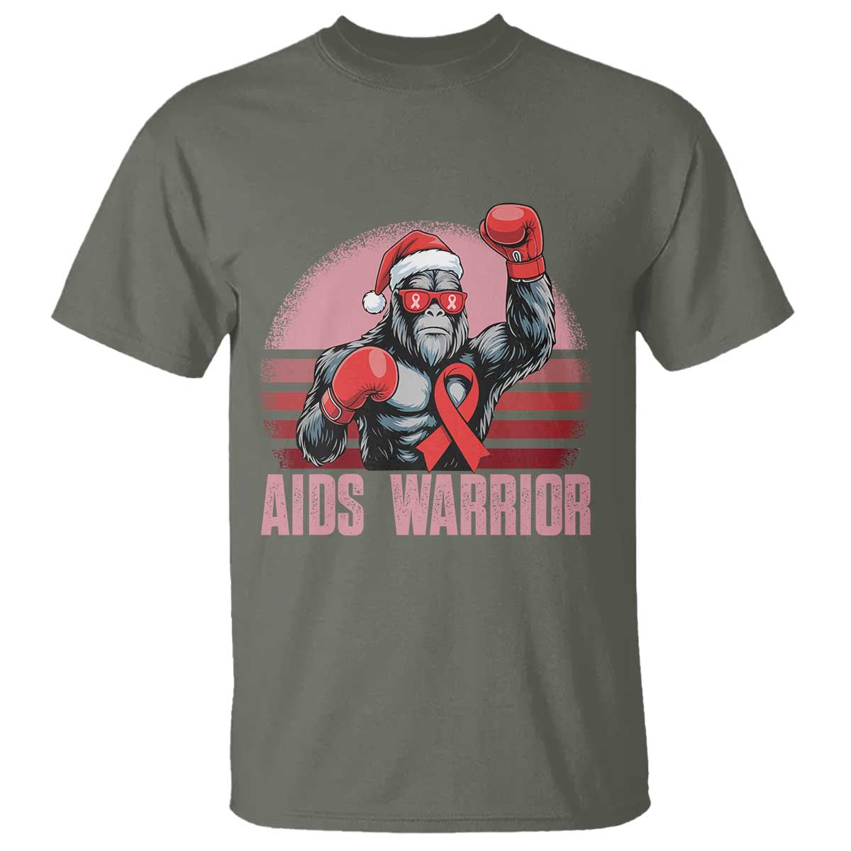 Christmas Santa Bigfoot HIV Awareness T Shirt Retro Vintage Style Gift - Wonder Print Shop