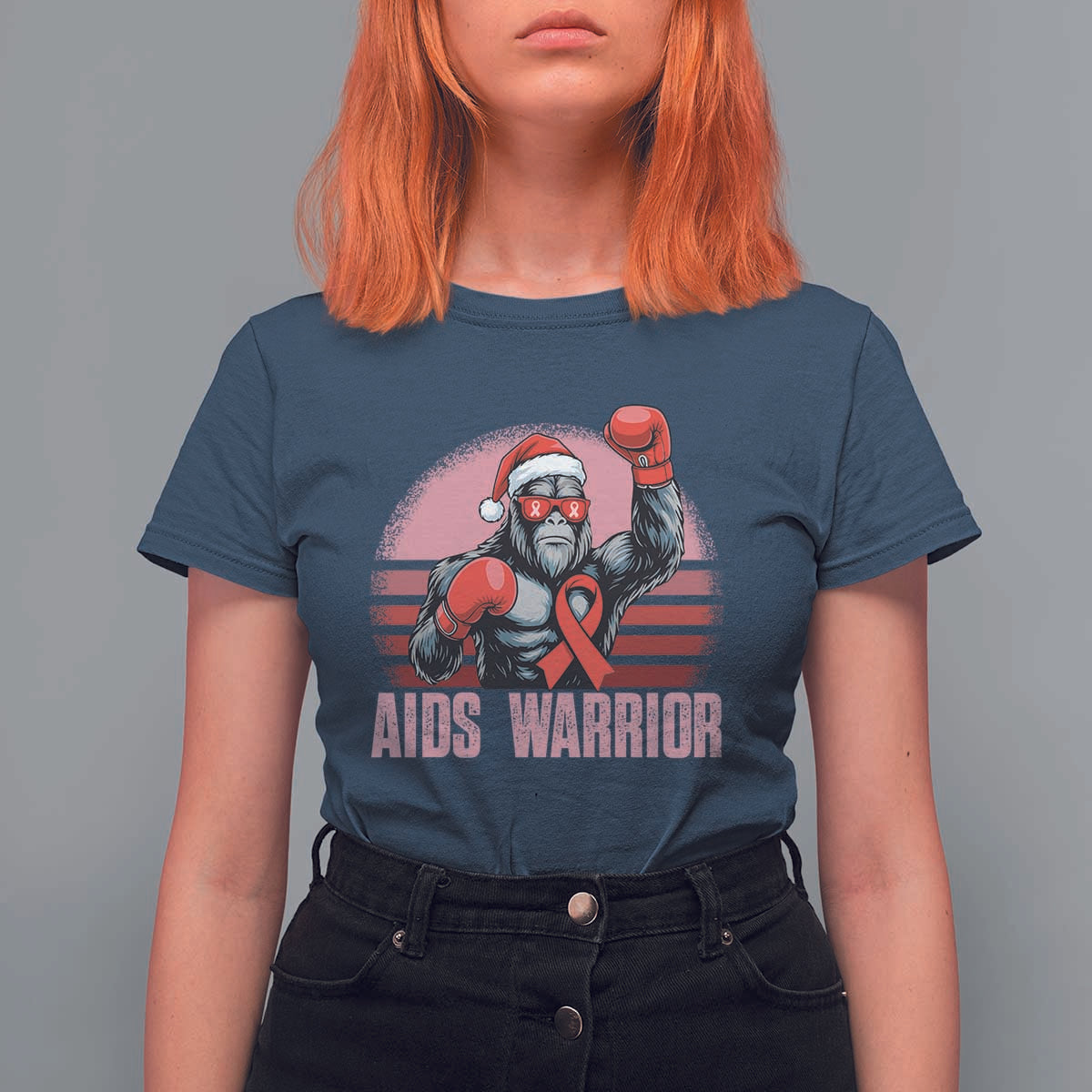 Christmas Santa Bigfoot HIV Awareness T Shirt For Women Retro Vintage Style Gift - Wonder Print Shop
