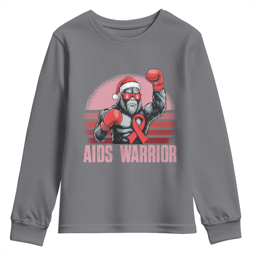 Christmas Santa Bigfoot HIV Awareness Youth Sweatshirt Retro Vintage Style Gift - Wonder Print Shop
