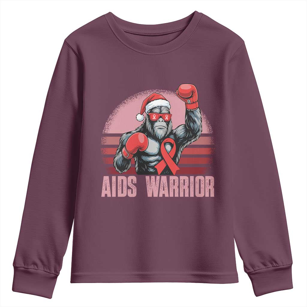 Christmas Santa Bigfoot HIV Awareness Youth Sweatshirt Retro Vintage Style Gift - Wonder Print Shop