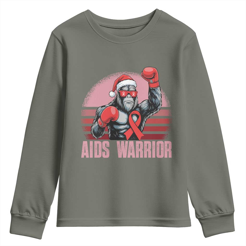 Christmas Santa Bigfoot HIV Awareness Youth Sweatshirt Retro Vintage Style Gift - Wonder Print Shop