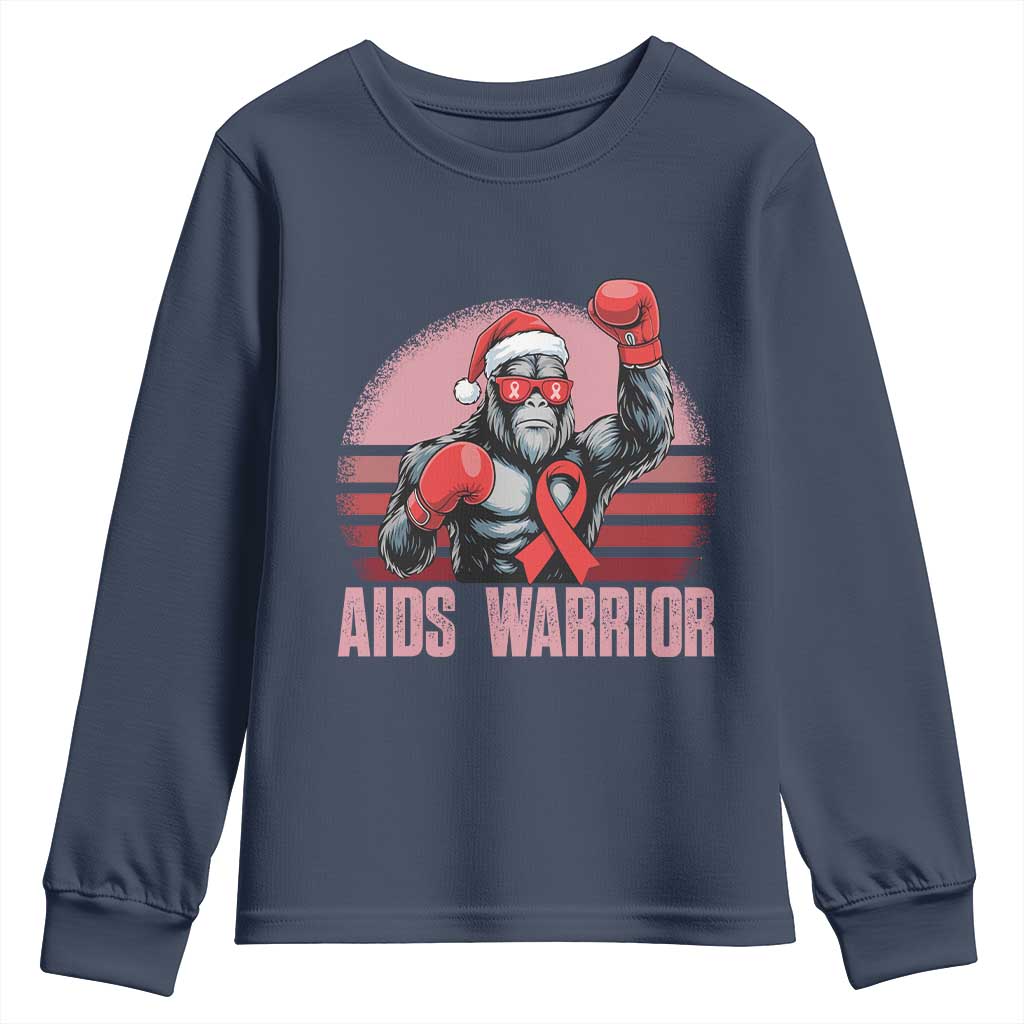Christmas Santa Bigfoot HIV Awareness Youth Sweatshirt Retro Vintage Style Gift - Wonder Print Shop