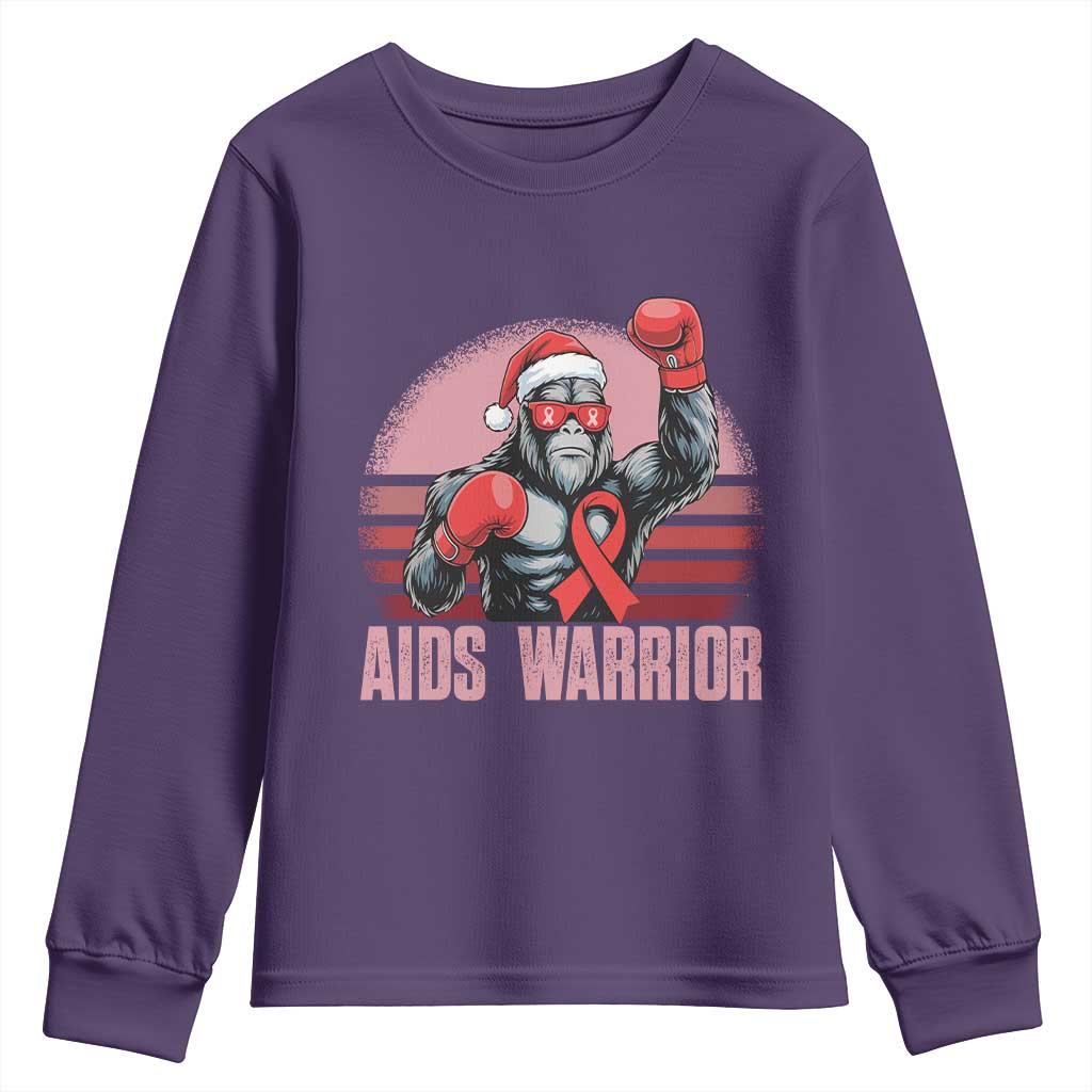 Christmas Santa Bigfoot HIV Awareness Youth Sweatshirt Retro Vintage Style Gift - Wonder Print Shop