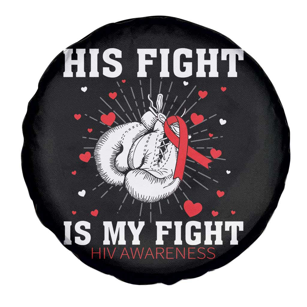 His Fight Is My Fight HIV Warrior Spare Tire Cover Red Ribbon Boxing Gift - Wonder Print Shop