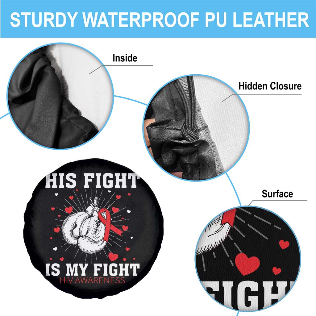 His Fight Is My Fight HIV Warrior Spare Tire Cover Red Ribbon Boxing Gift - Wonder Print Shop