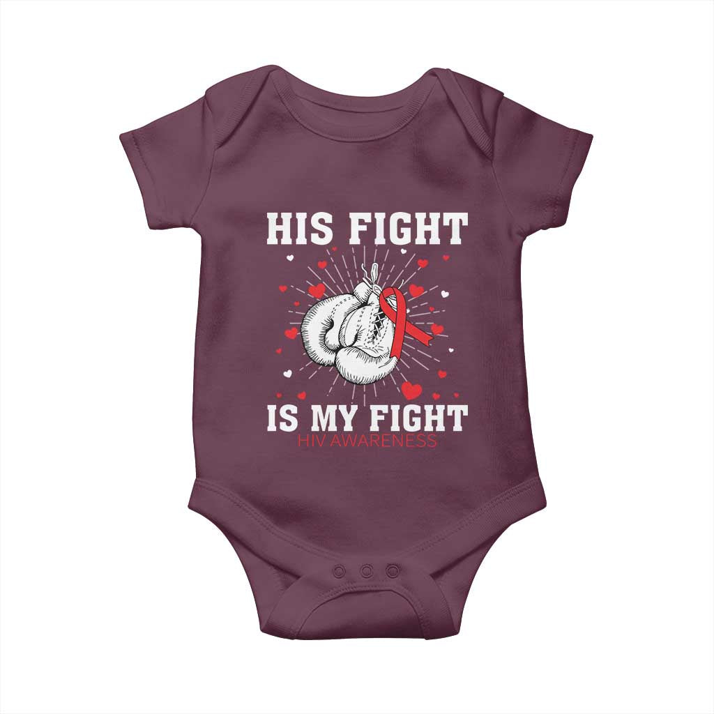 His Fight Is My Fight HIV Warrior Baby Onesie Red Ribbon Boxing Gift - Wonder Print Shop