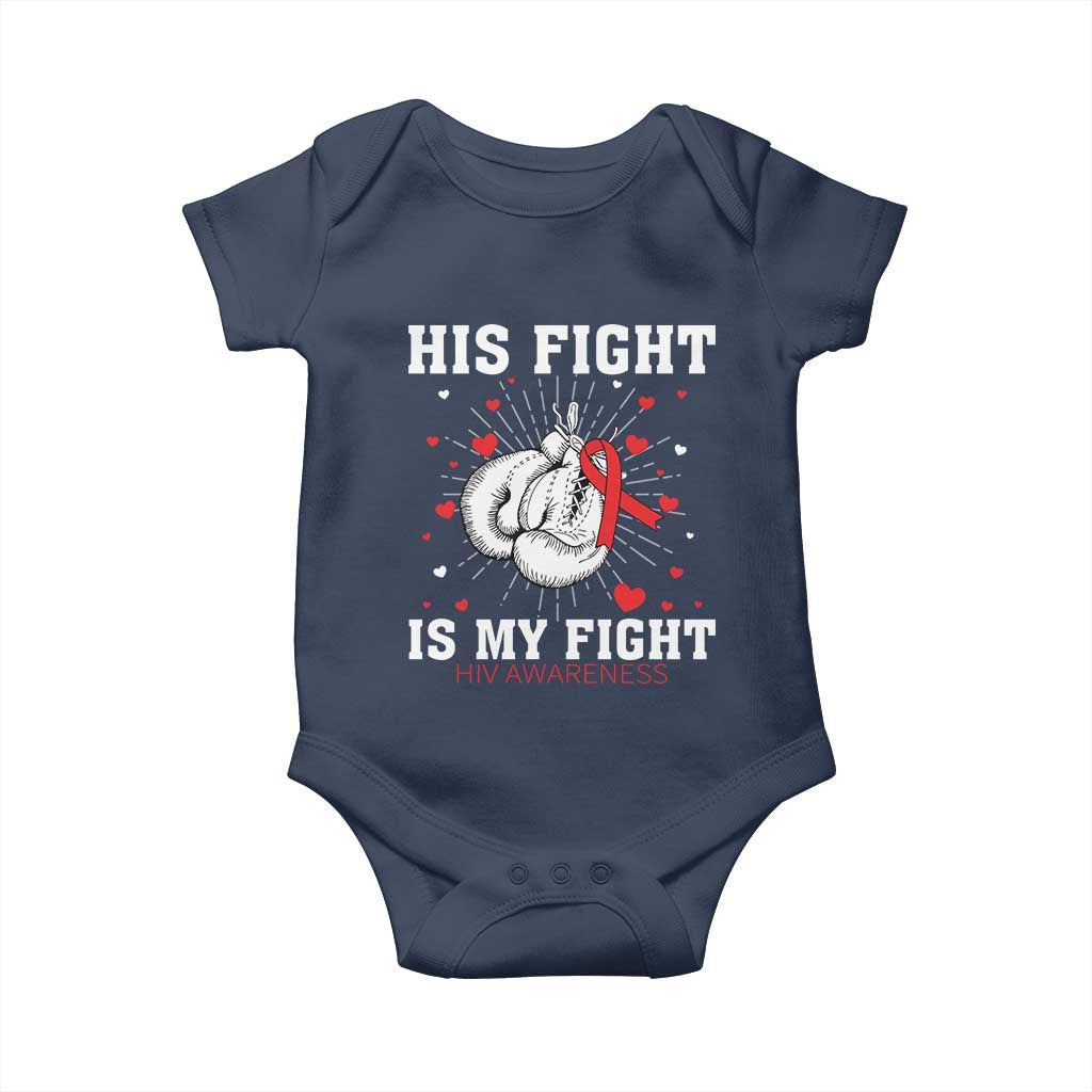 His Fight Is My Fight HIV Warrior Baby Onesie Red Ribbon Boxing Gift - Wonder Print Shop