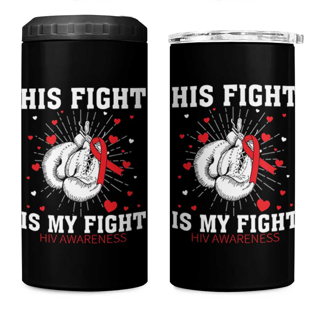 His Fight Is My Fight HIV Warrior 4 in 1 Can Cooler Tumbler Red Ribbon Boxing Gift - Wonder Print Shop
