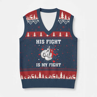 His Fight Is My Fight HIV Warrior V-Neck Knit Sweater Vest Red Ribbon Boxing Gift - Wonder Print Shop