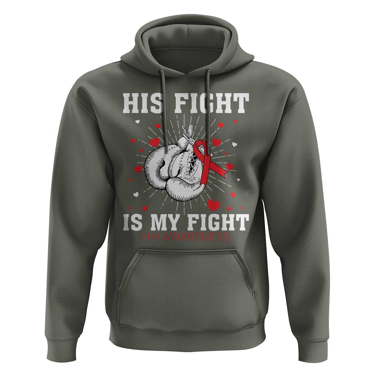 His Fight Is My Fight HIV Warrior Hoodie Red Ribbon Boxing Gift - Wonder Print Shop