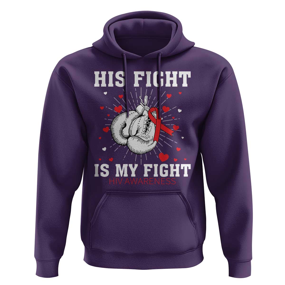 His Fight Is My Fight HIV Warrior Hoodie Red Ribbon Boxing Gift - Wonder Print Shop