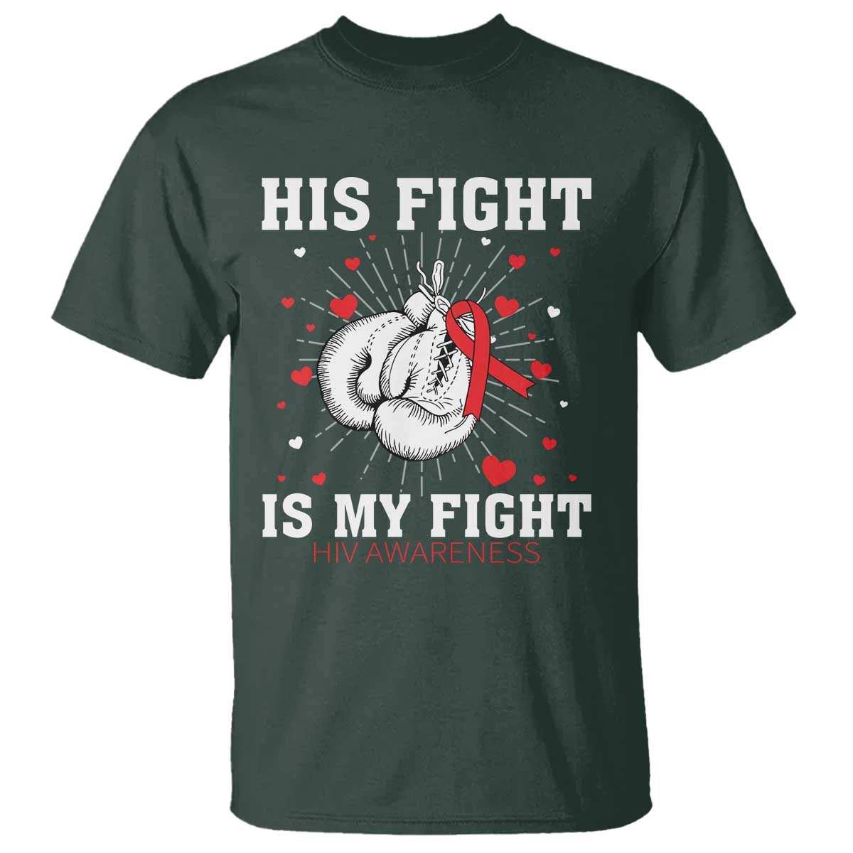 His Fight Is My Fight HIV Warrior T Shirt Red Ribbon Boxing Gift - Wonder Print Shop