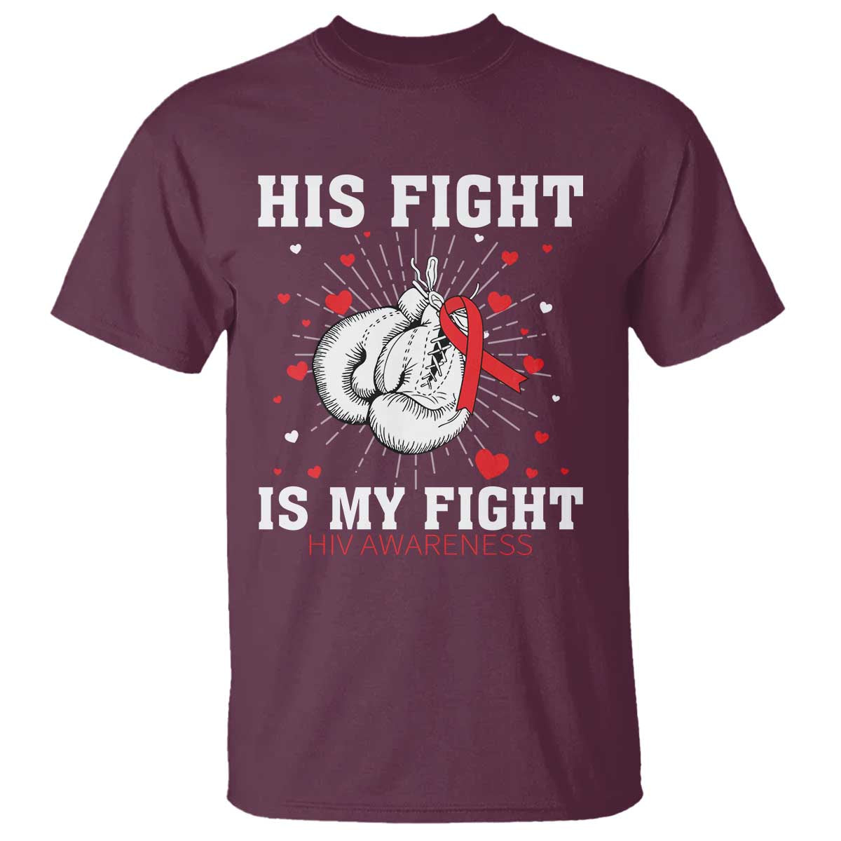 His Fight Is My Fight HIV Warrior T Shirt Red Ribbon Boxing Gift - Wonder Print Shop