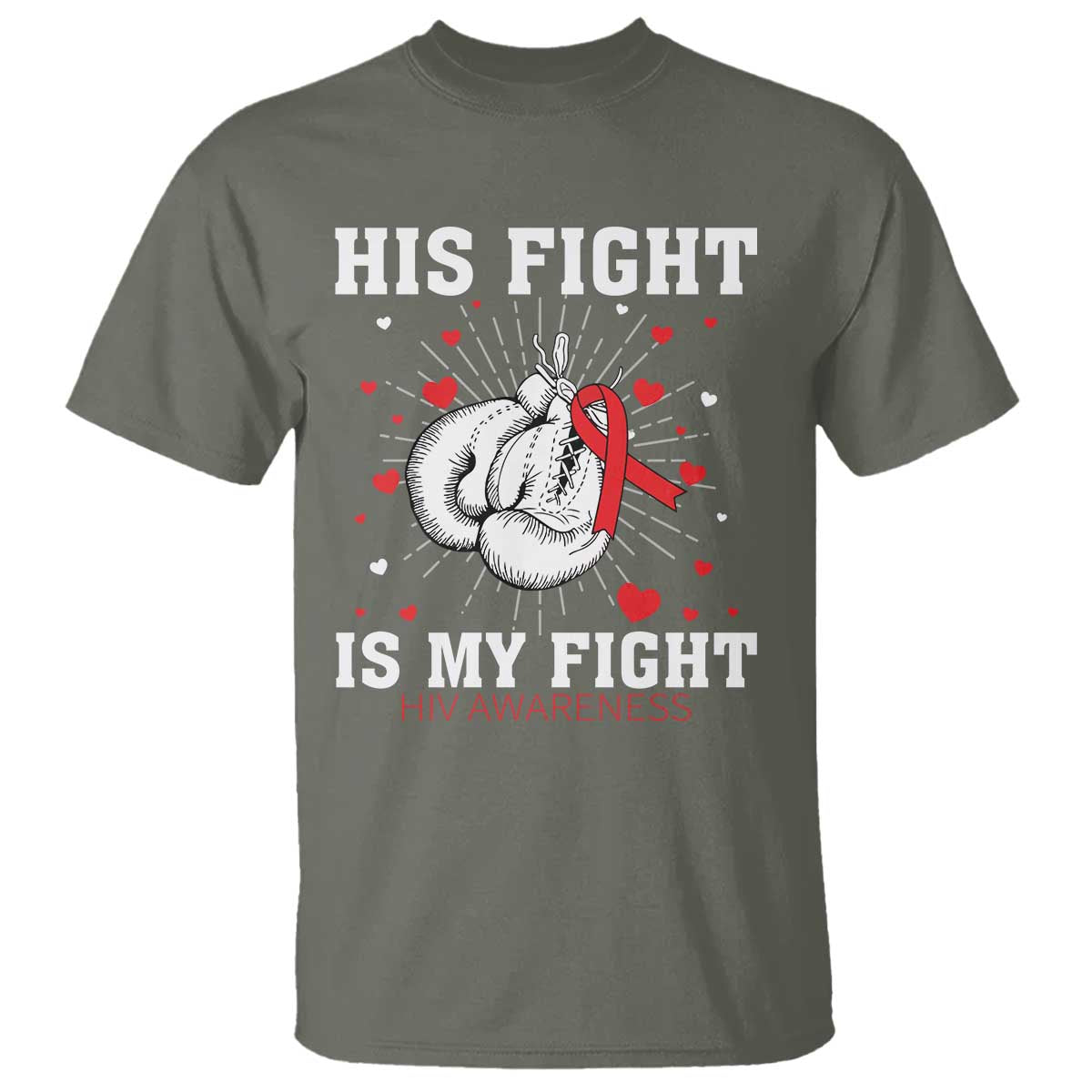 His Fight Is My Fight HIV Warrior T Shirt Red Ribbon Boxing Gift - Wonder Print Shop