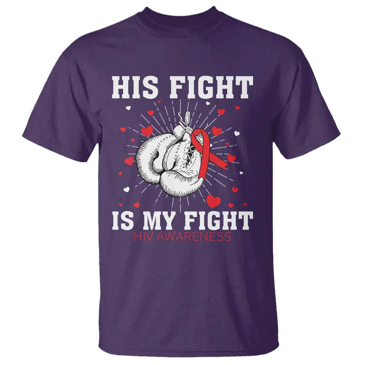 His Fight Is My Fight HIV Warrior T Shirt Red Ribbon Boxing Gift - Wonder Print Shop