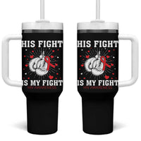His Fight Is My Fight HIV Warrior Tumbler With Handle Red Ribbon Boxing Gift - Wonder Print Shop