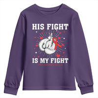 His Fight Is My Fight HIV Warrior Youth Sweatshirt Red Ribbon Boxing Gift - Wonder Print Shop