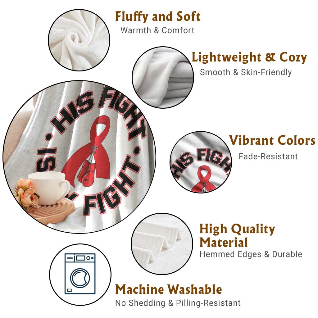HIV Warrior His Fight Is My Fight Throw Blanket Red Ribbon Boxing Gift - Wonder Print Shop