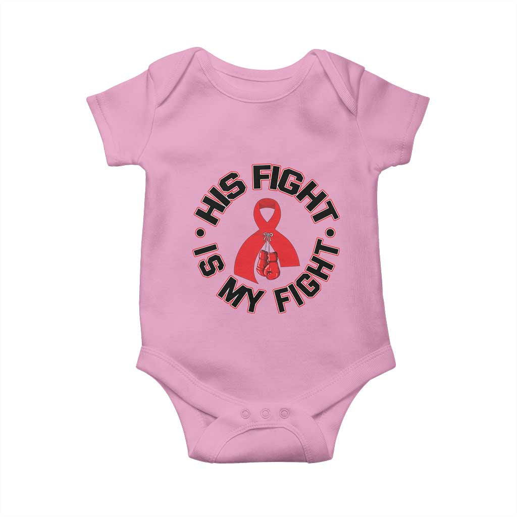 HIV Warrior His Fight Is My Fight Baby Onesie Red Ribbon Boxing Gift - Wonder Print Shop