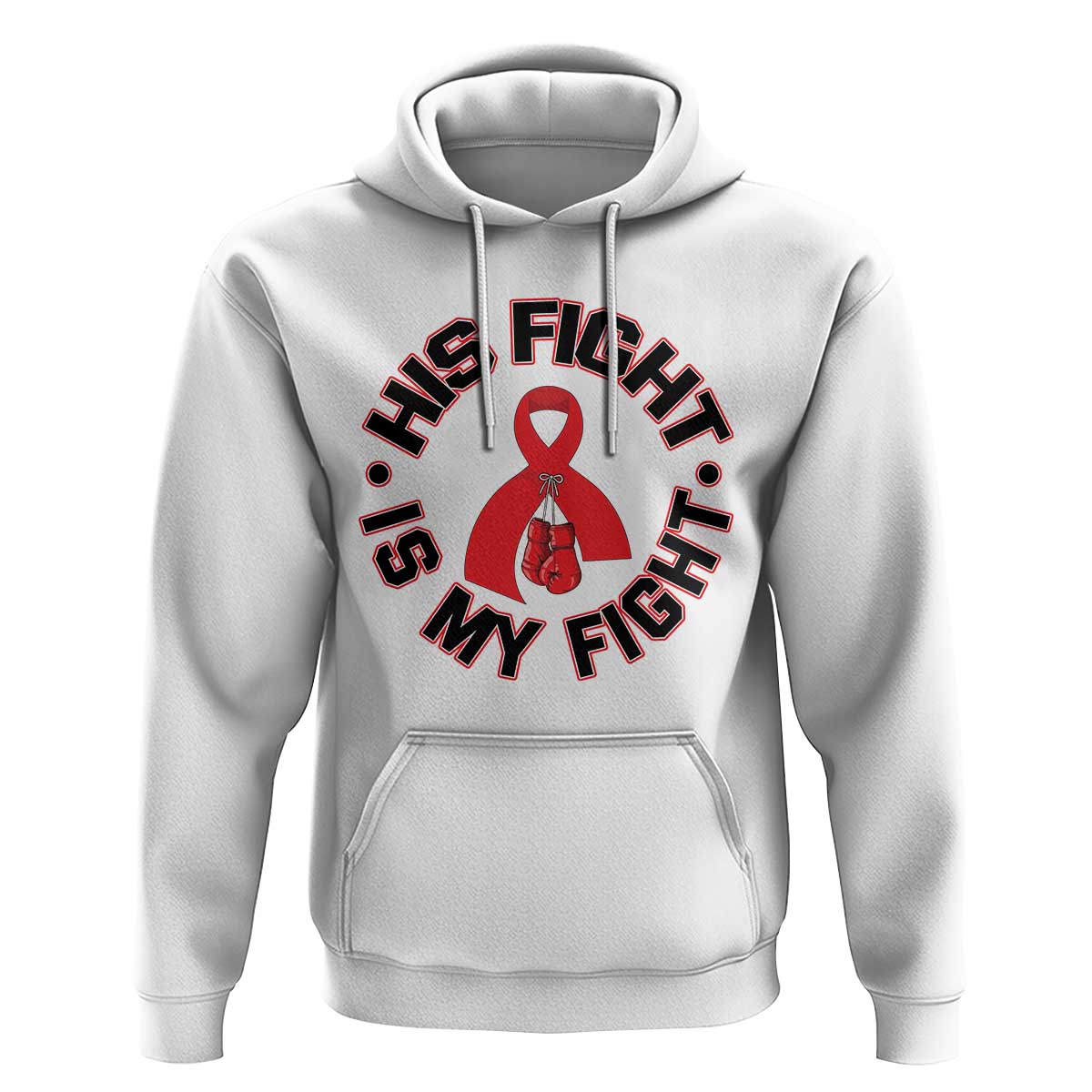 HIV Warrior His Fight Is My Fight Hoodie Red Ribbon Boxing Gift - Wonder Print Shop