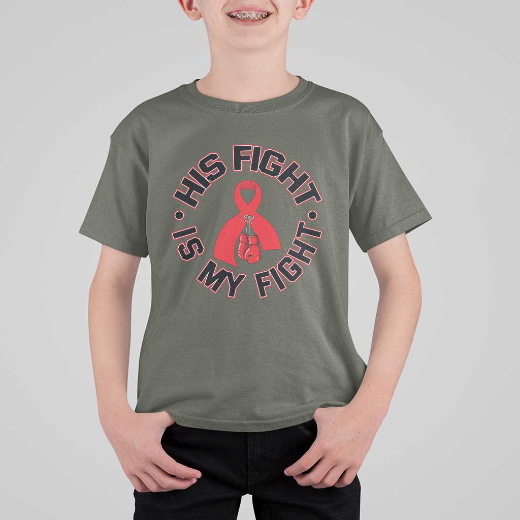 HIV Warrior His Fight Is My Fight T Shirt For Kid Red Ribbon Boxing Gift - Wonder Print Shop
