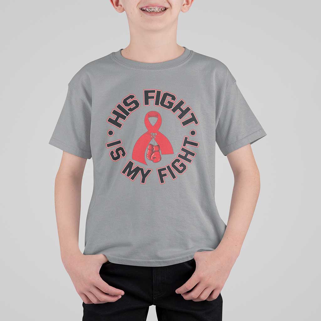 HIV Warrior His Fight Is My Fight T Shirt For Kid Red Ribbon Boxing Gift - Wonder Print Shop