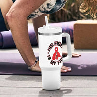 HIV Warrior His Fight Is My Fight Tumbler With Handle Red Ribbon Boxing Gift - Wonder Print Shop