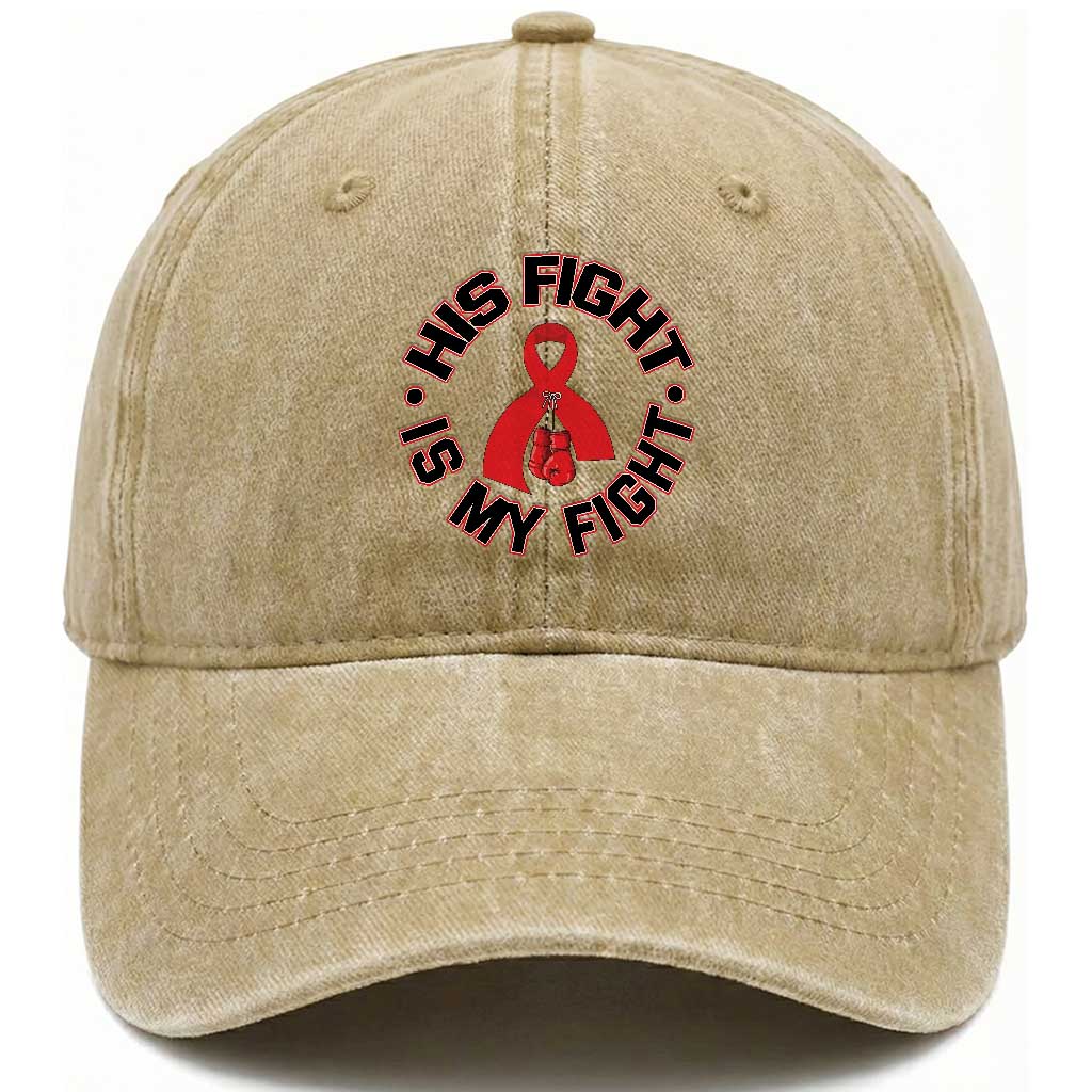 HIV Warrior His Fight Is My Fight Washed Cotton Baseball Cap Red Ribbon Boxing Gift