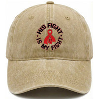 HIV Warrior His Fight Is My Fight Washed Cotton Baseball Cap Red Ribbon Boxing Gift
