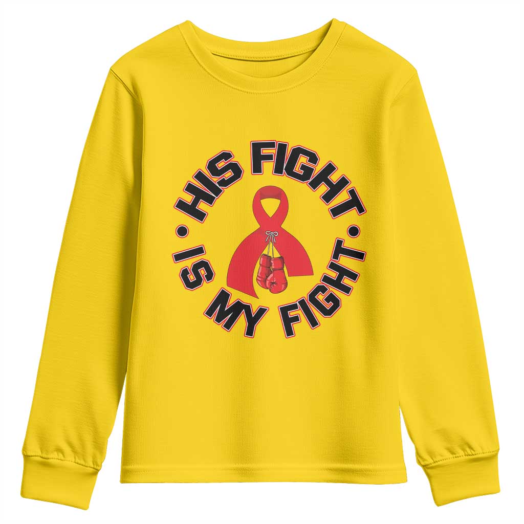 HIV Warrior His Fight Is My Fight Youth Sweatshirt Red Ribbon Boxing Gift - Wonder Print Shop