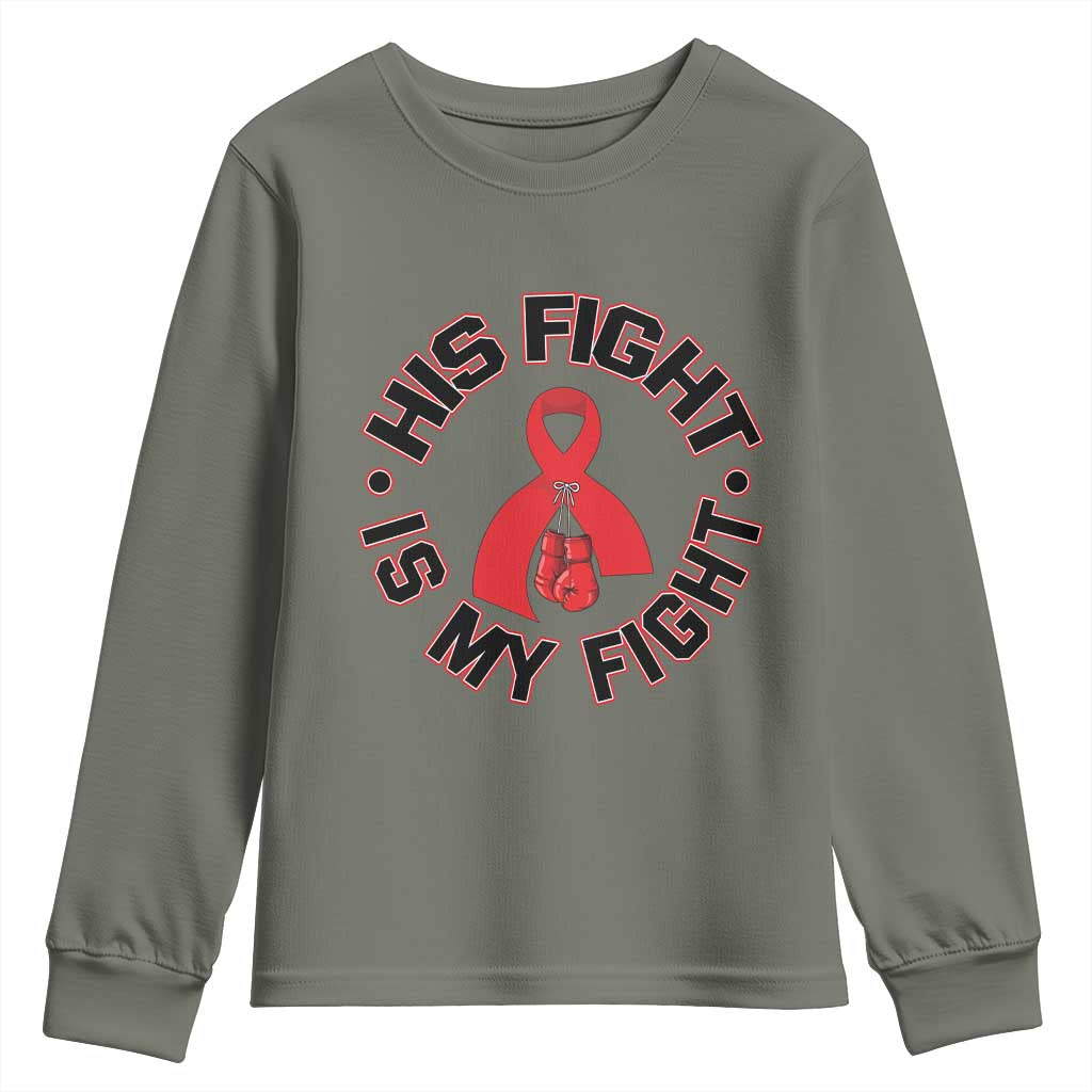 HIV Warrior His Fight Is My Fight Youth Sweatshirt Red Ribbon Boxing Gift - Wonder Print Shop