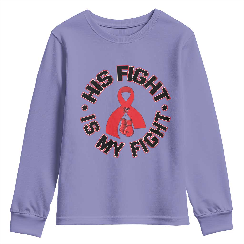 HIV Warrior His Fight Is My Fight Youth Sweatshirt Red Ribbon Boxing Gift - Wonder Print Shop