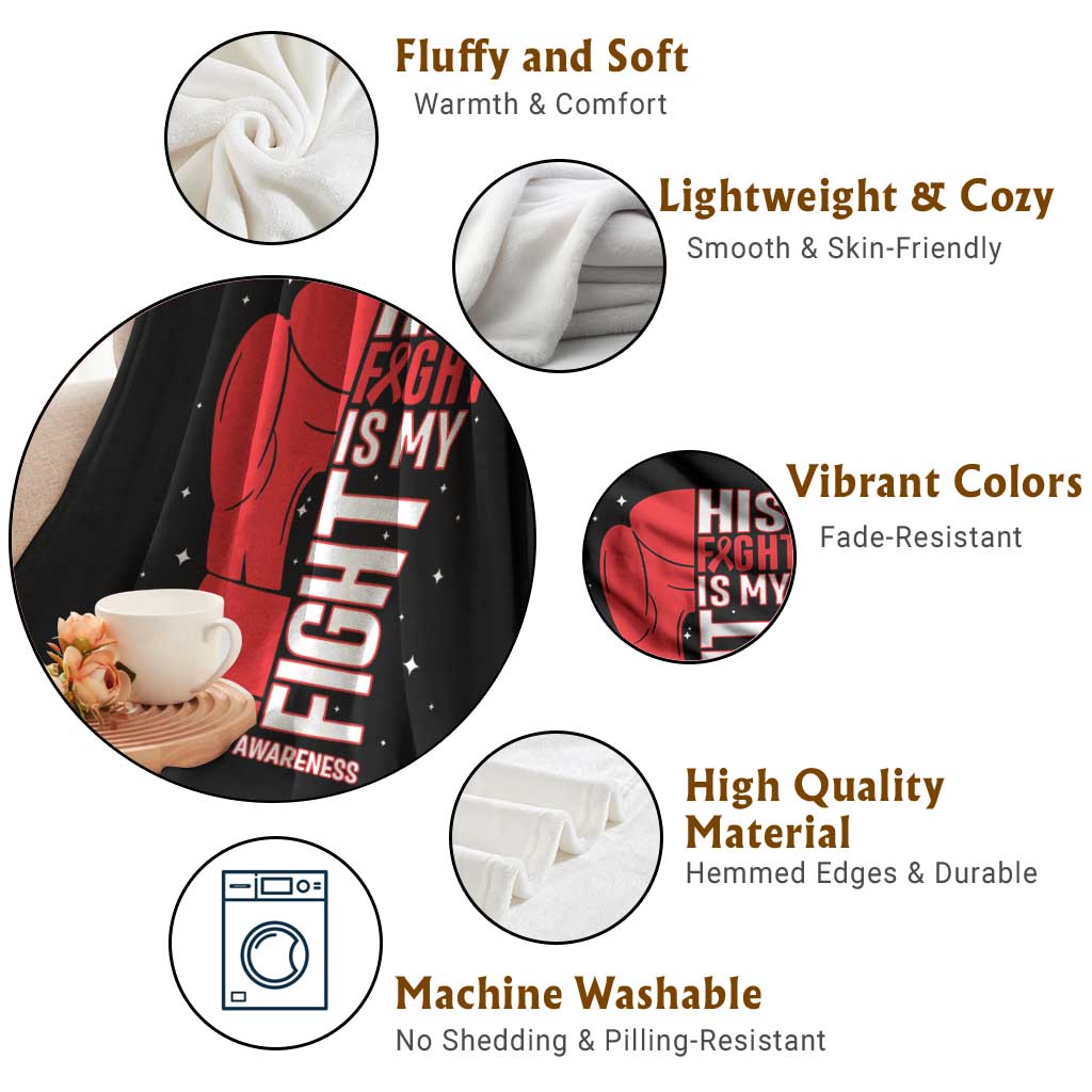 His Fight Is My Fight Throw Blanket Red Ribbon HIV Awareness Boxing Gift - Wonder Print Shop