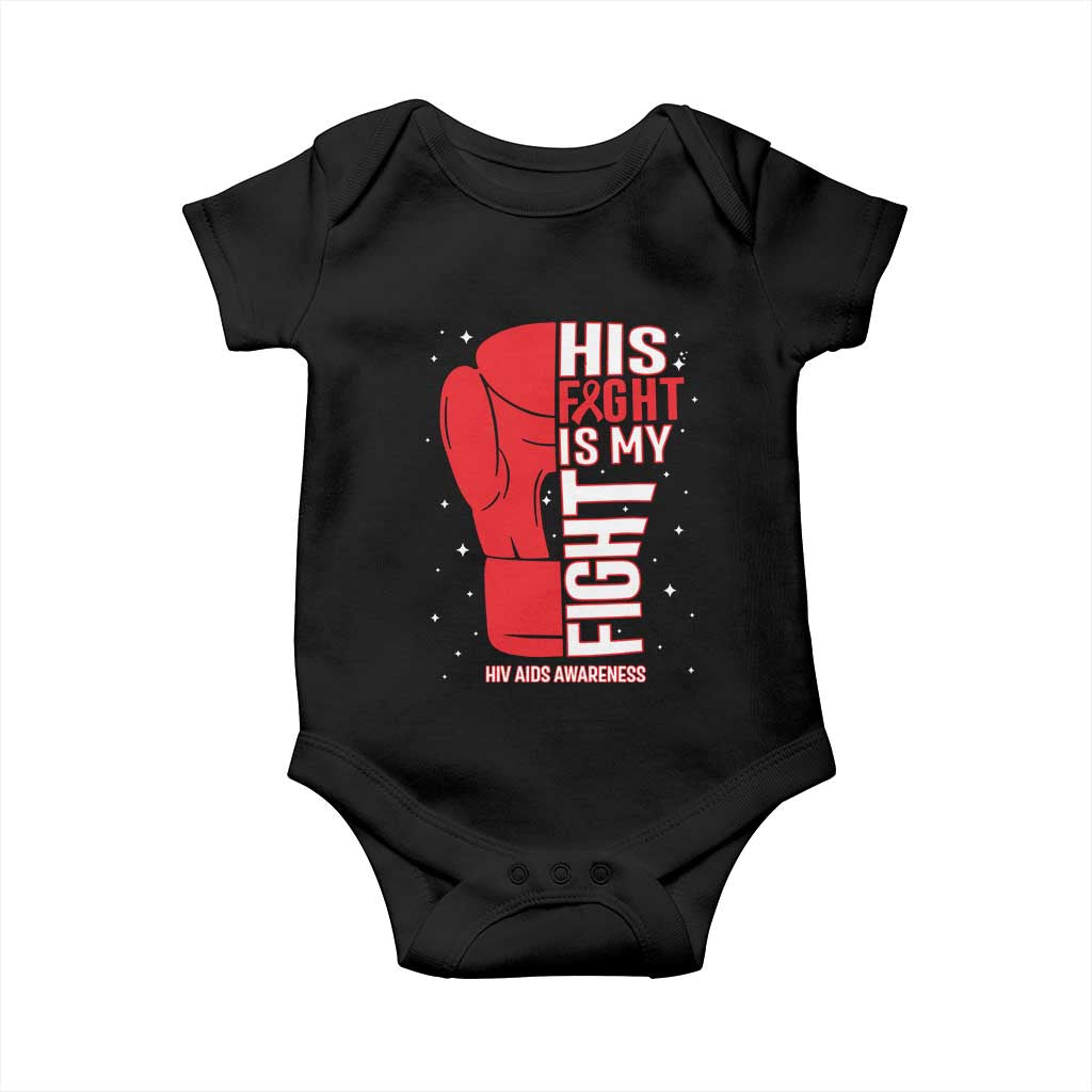 His Fight Is My Fight Baby Onesie Red Ribbon HIV Awareness Boxing Gift - Wonder Print Shop