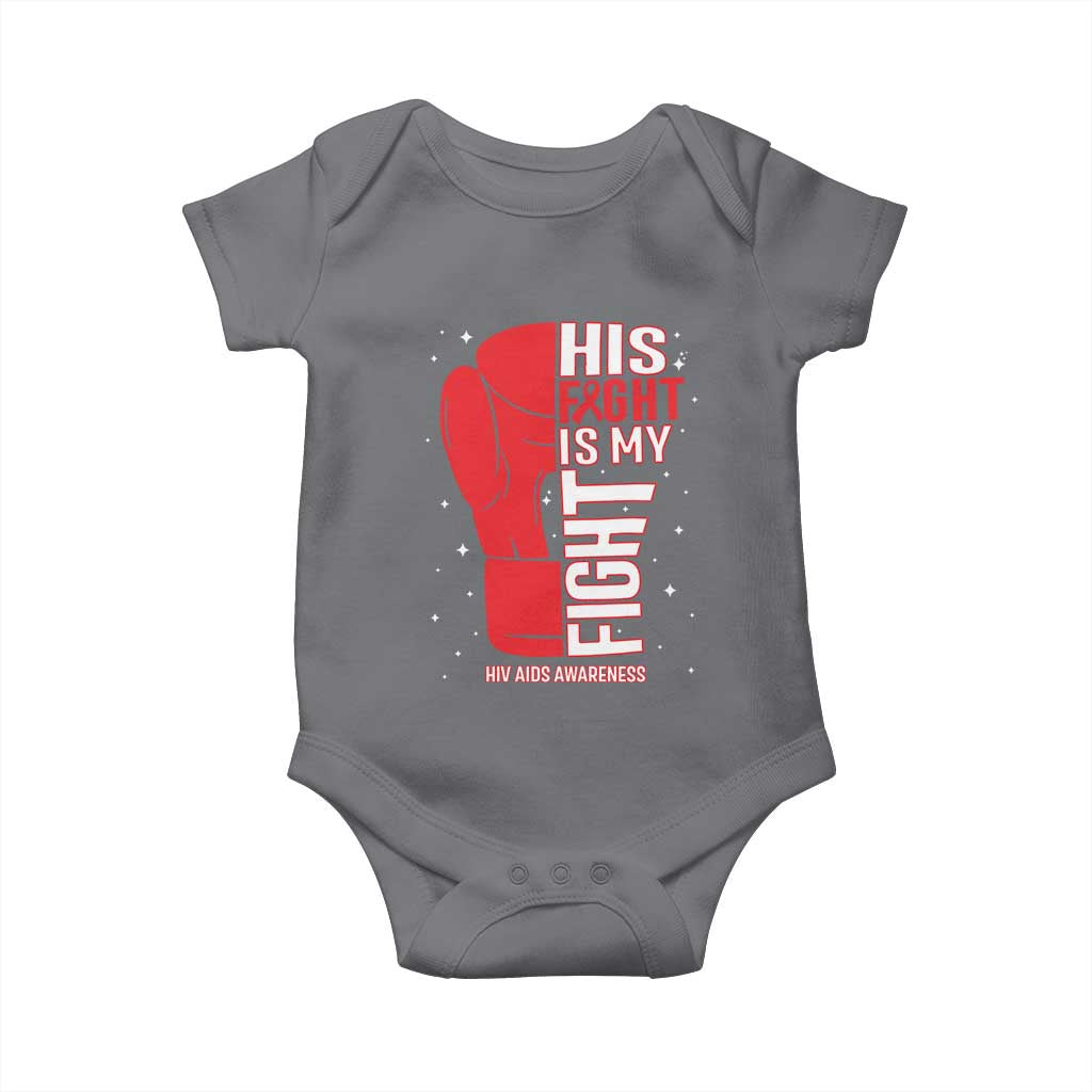 His Fight Is My Fight Baby Onesie Red Ribbon HIV Awareness Boxing Gift - Wonder Print Shop