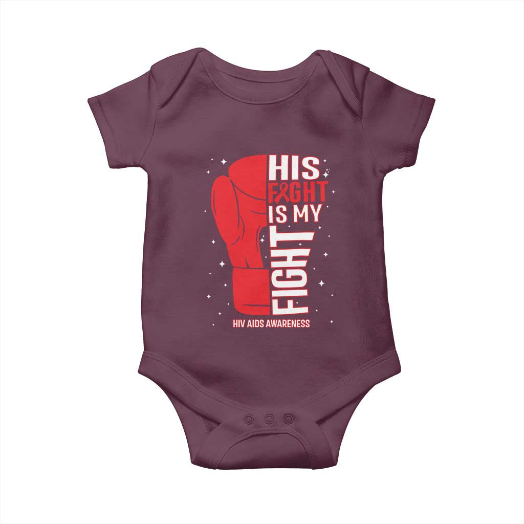 His Fight Is My Fight Baby Onesie Red Ribbon HIV Awareness Boxing Gift - Wonder Print Shop