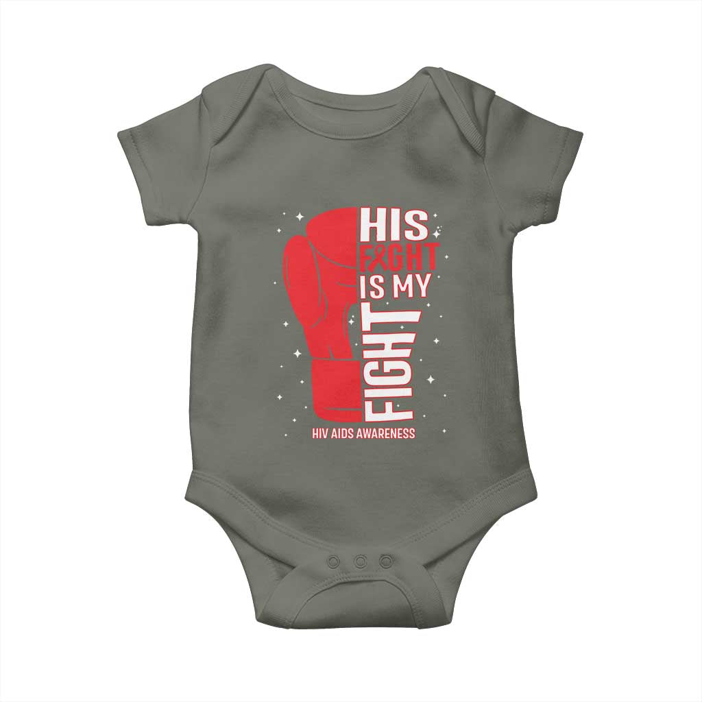 His Fight Is My Fight Baby Onesie Red Ribbon HIV Awareness Boxing Gift - Wonder Print Shop