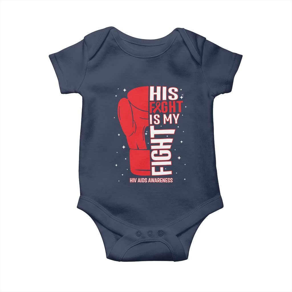 His Fight Is My Fight Baby Onesie Red Ribbon HIV Awareness Boxing Gift - Wonder Print Shop
