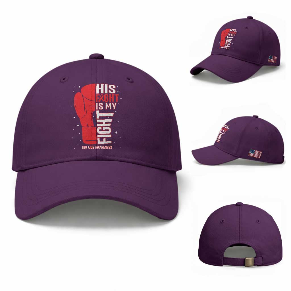 His Fight Is My Fight Baseball Cap Red Ribbon HIV Awareness Boxing Gift