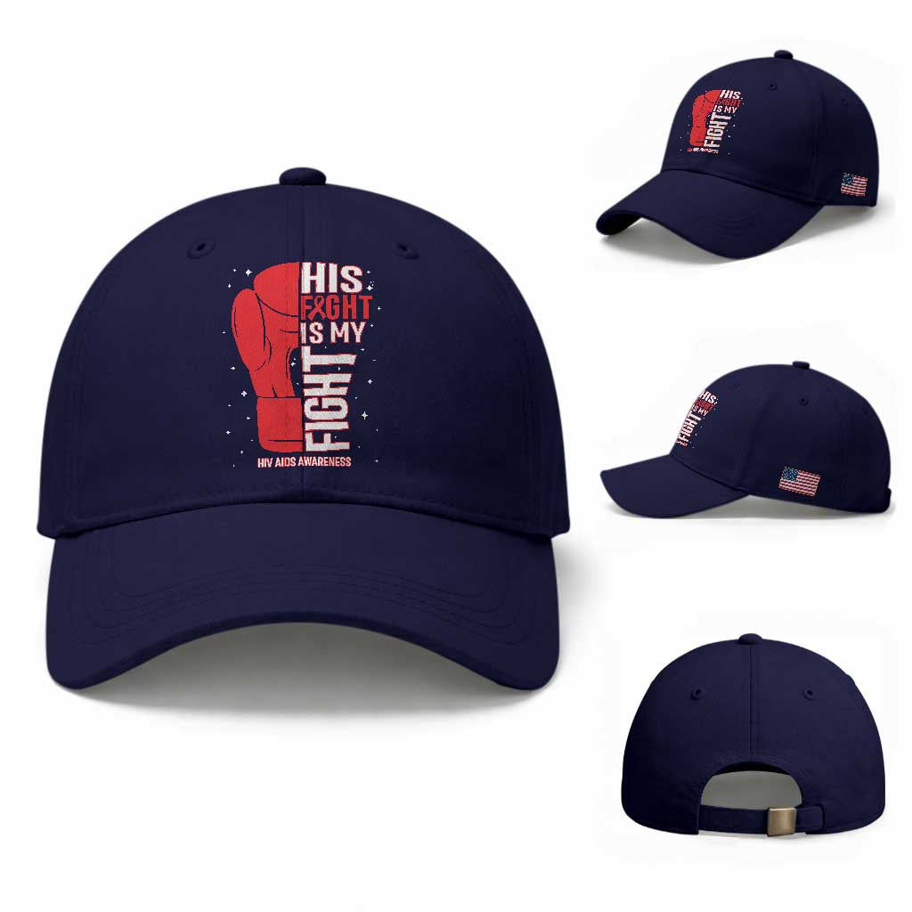 His Fight Is My Fight Baseball Cap Red Ribbon HIV Awareness Boxing Gift