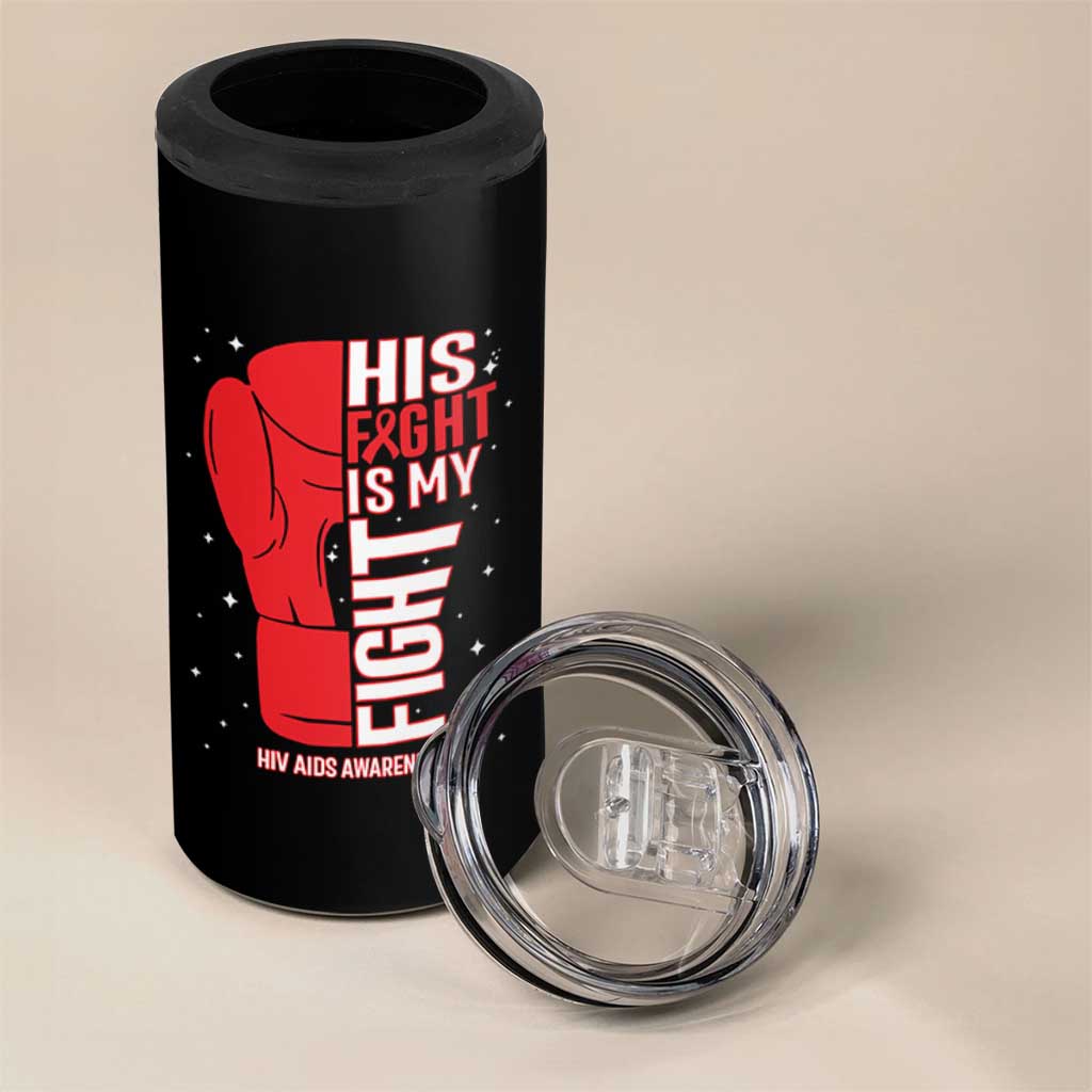 His Fight Is My Fight 4 in 1 Can Cooler Tumbler Red Ribbon HIV Awareness Boxing Gift - Wonder Print Shop
